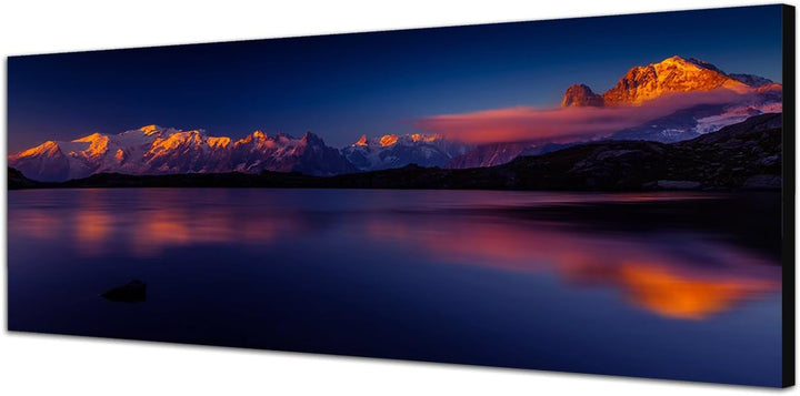 Paul Sinus Art Panoramabild auf Leinwand und Keilrahmen 150x50cm Berge See Sonnenuntergang Spiegelun