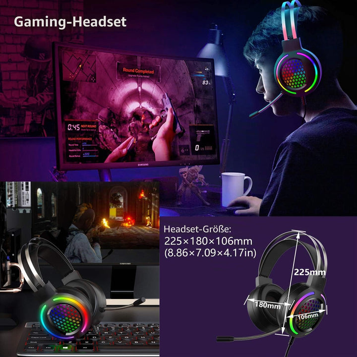 Gaming Tastatur Headset &amp; Maus Set, 104 Tasten Rainbow Backlit UK Layout Tastatur 2400DPI Maus 7.1 S