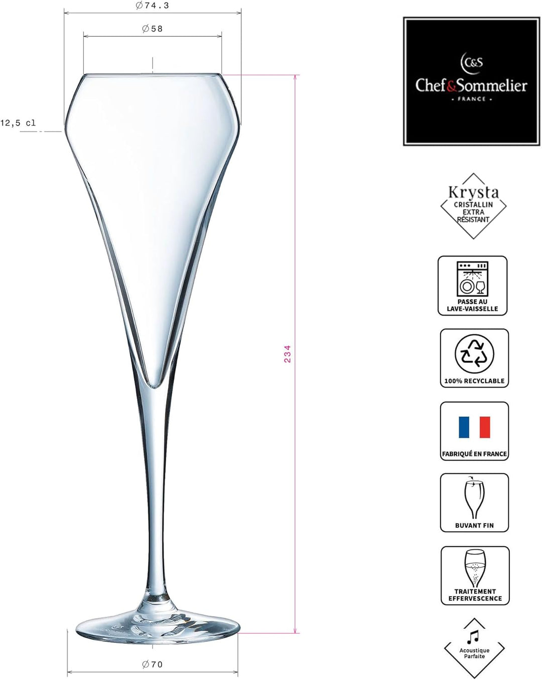 Chef & Sommelier Q5913 Effervescent Sektflöte, Krysta – Kristall verstärkt, 200 milliliters, Klar Si