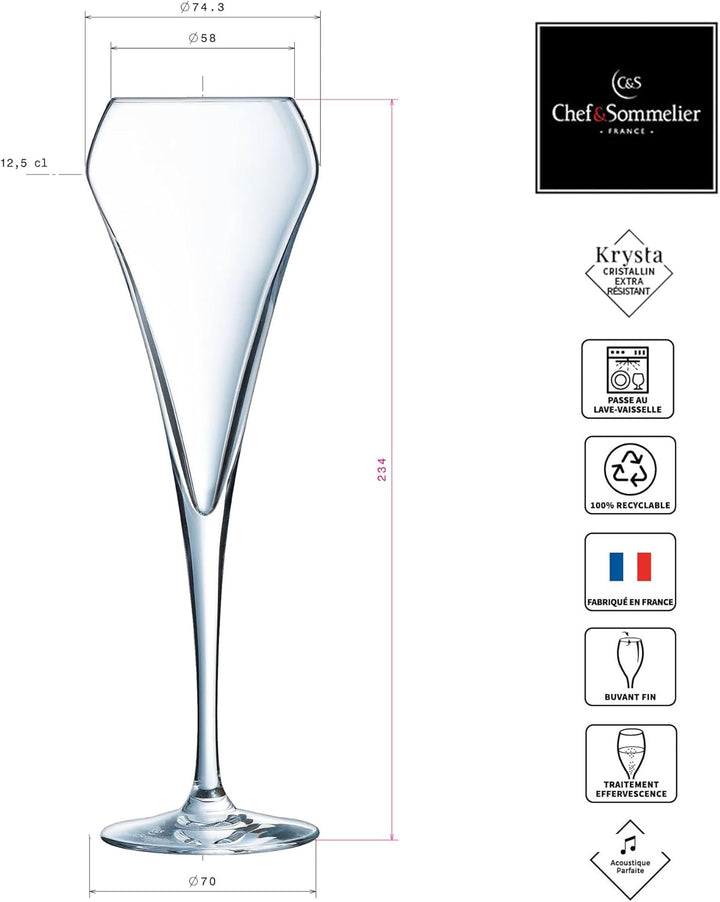 Chef & Sommelier Q5913 Effervescent Sektflöte, Krysta – Kristall verstärkt, 200 milliliters, Klar Si