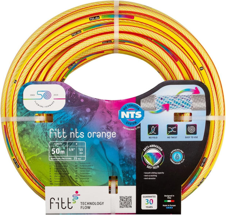 FITT NTS ORANGE 5/8" (15 mm) 50 m - Robuster und Flexibler Gartenschlauch in leuchtendem Gelb für ei