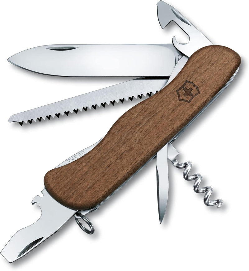 Victorinox Holz Taschenmesser Forester Wood (10 Funktionen, Schalen aus Nussbaumholz, Holzsäge) Sing