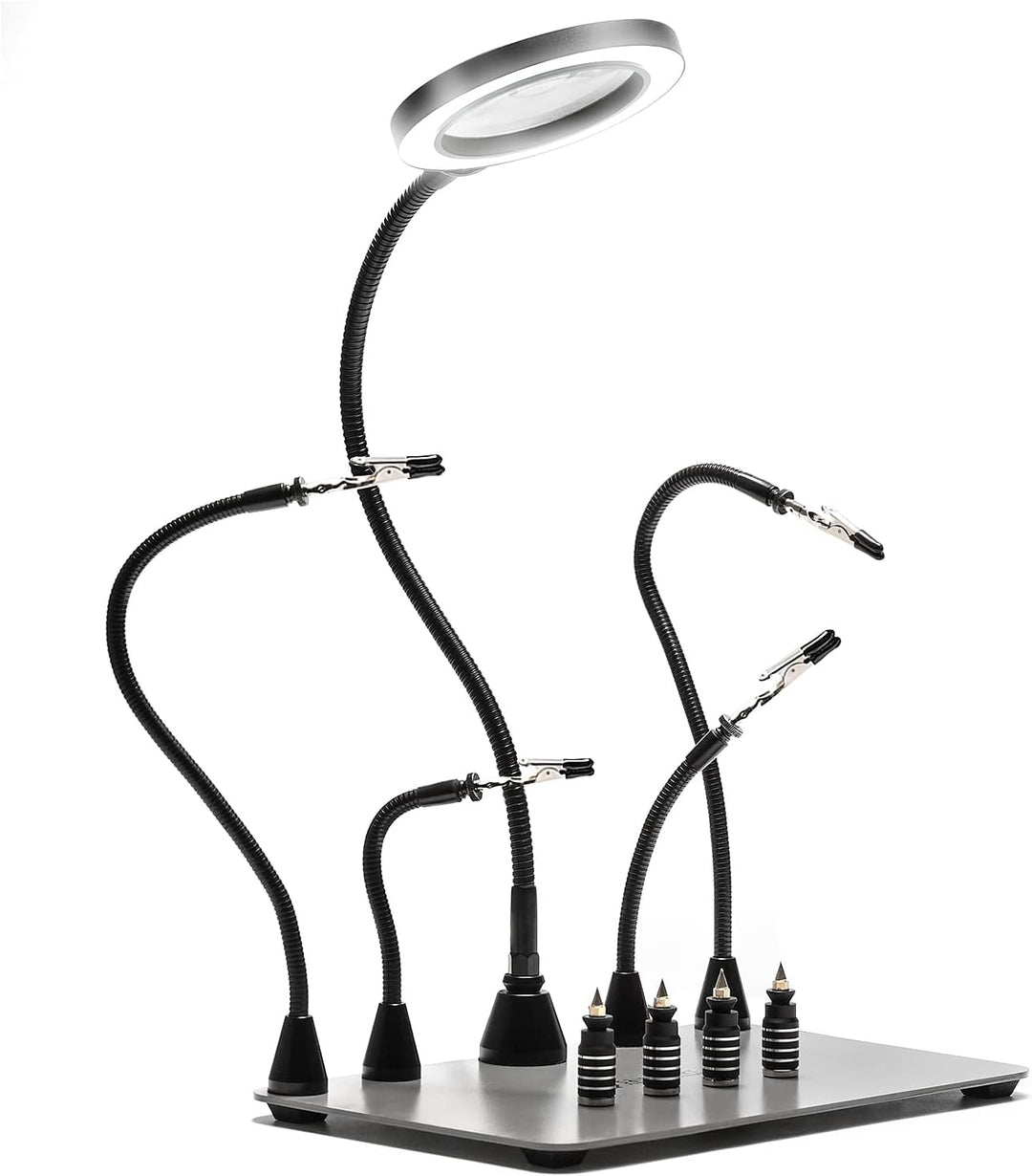 SainSmart Dritte Hand Lötstation Lötwerkzeug mit 4 Magnetische Flexible Helfende Händen, LED-Lupe, 4