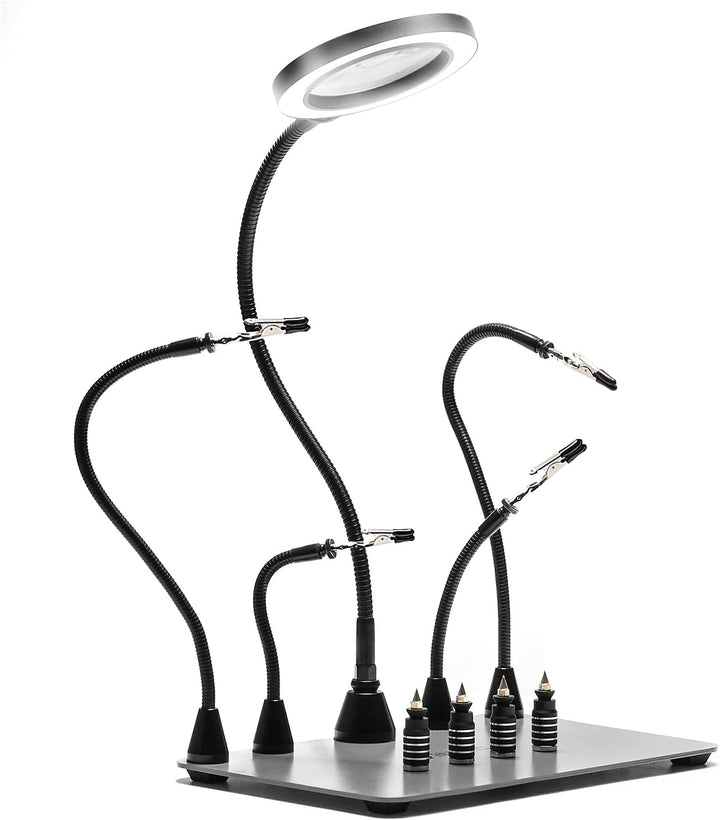 SainSmart Dritte Hand Lötstation Lötwerkzeug mit 4 Magnetische Flexible Helfende Händen, LED-Lupe, 4