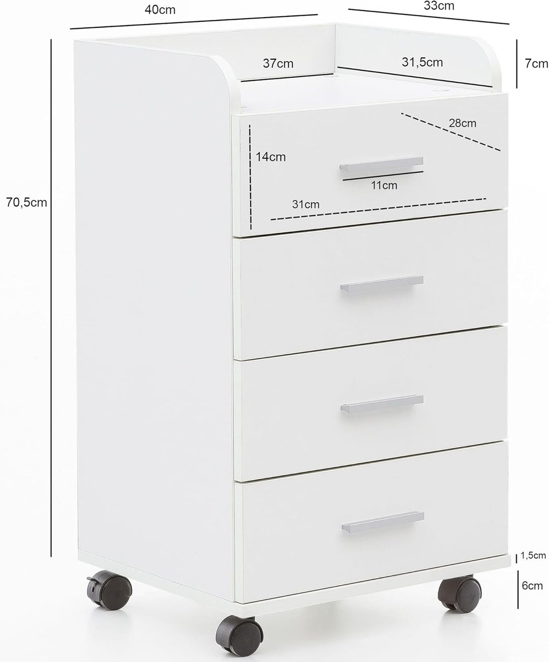 FineBuy Rollcontainer 40 x 70,5 x 33 cm, Schreibtisch-Container Rollschrank 4 Schubladen, Moderner S