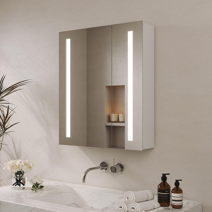 Spiegelschrank Bad mit Beleuchtung 60 cm breit 70 cm höhe Aluminium Badezimmer Spiegel Schrank Steck