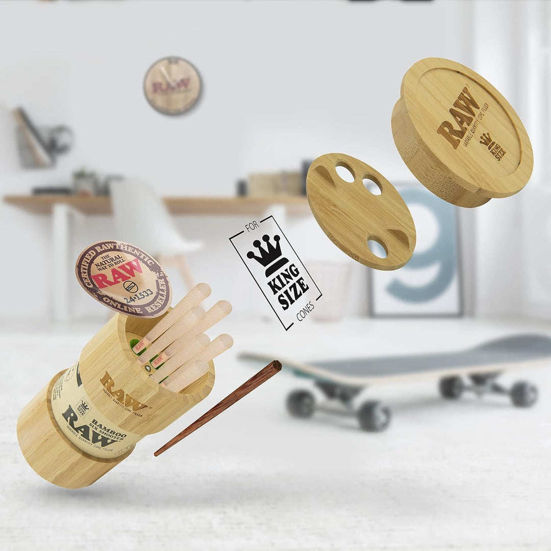 RAW Bamboo Six-Shooter für King Size Kegel – variable Menge Kegelfüllgerät – Füllt 1, 2, 3 oder 6 Ke