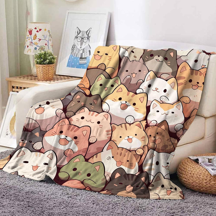 Katzemotiv Kuscheldecke 130x150cm, Süsse Tiermotiv Weich Bequem Kunstfell Decke, Kuscheldecken für H