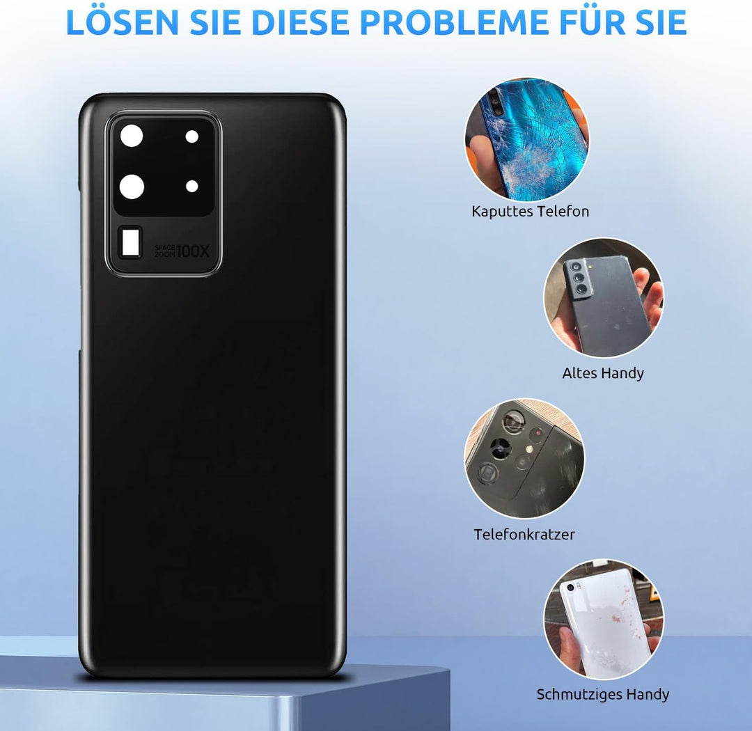 Eonpam Akkudeckel für Samsung Galaxy S20 Ultra G988 Rückseite Glas Backcover Ersatz Reparatur Set mi
