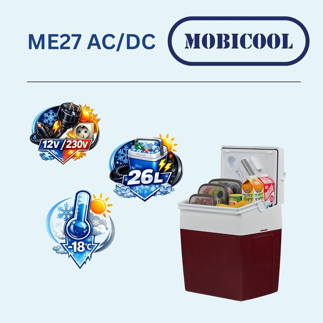 Mobicool ME27 elektrische Kühlbox 26L – 12V und 230V – Tragbare Camping Kühlbox für Auto, Wohnmobil,