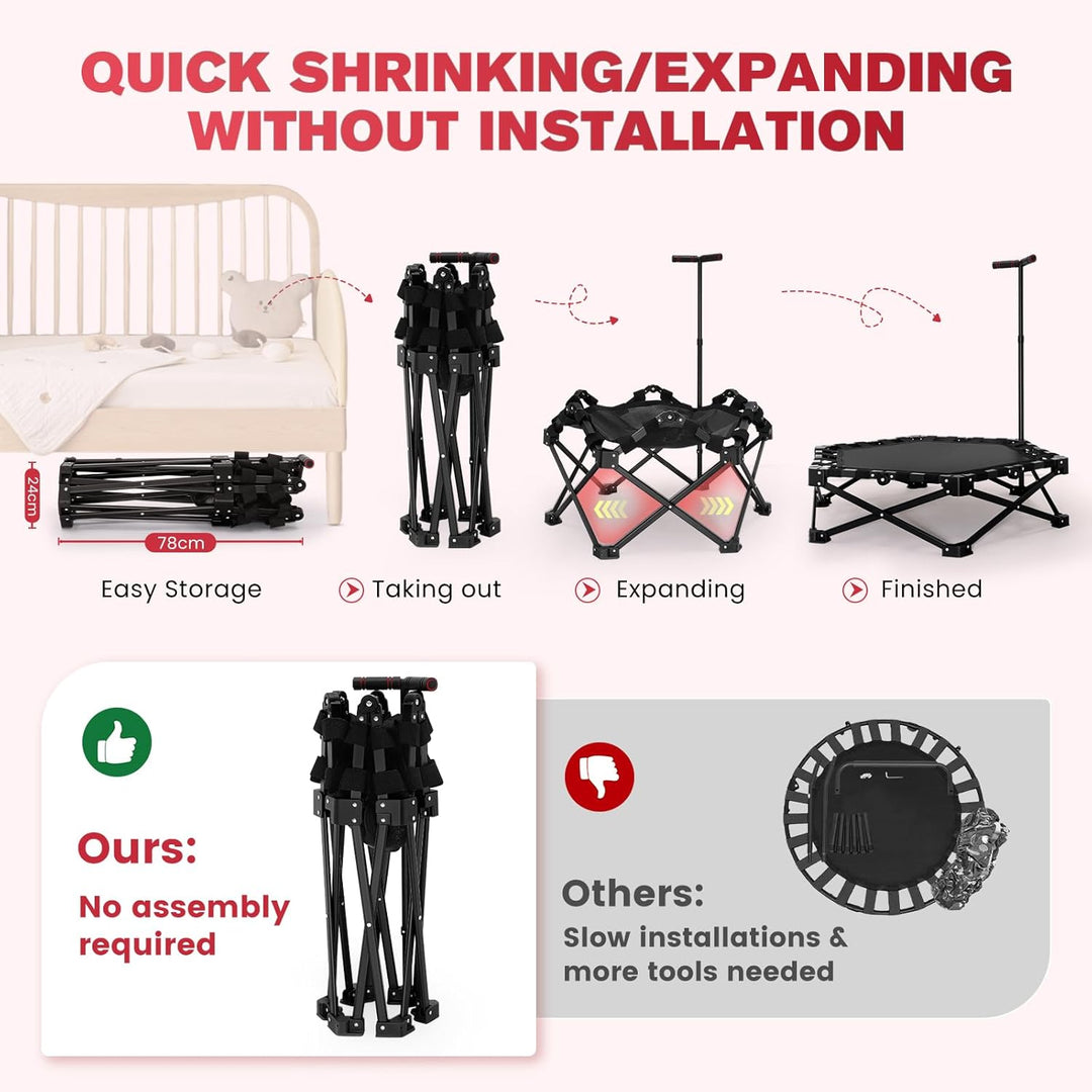 Trampolin Ø101cm,Faltbares Fitness-Trampolin für Jumping Fitness,Tragfähigkeit 150 kg,Verstellbare H