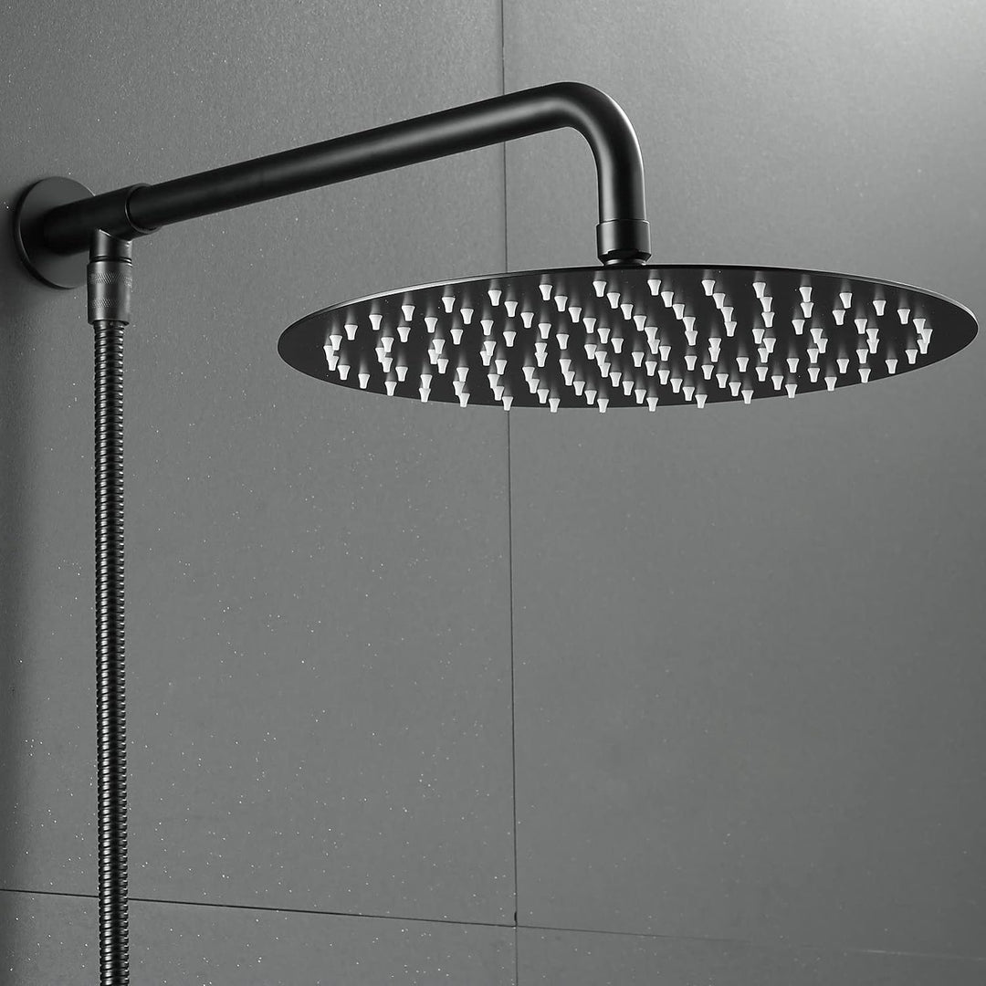 Schwarz Matt Duschkopf Regendusche mit Brausearm und Duschschlauch, 25 cm 25 Cm, Schwarz, 25 Cm, Sch