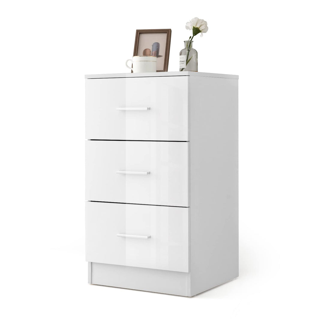 COSTWAY Nachttisch mit 3 Schubladen, Hochglanz Nachtschrank, Nachtkommode für Boxspringbett, 37 x 34
