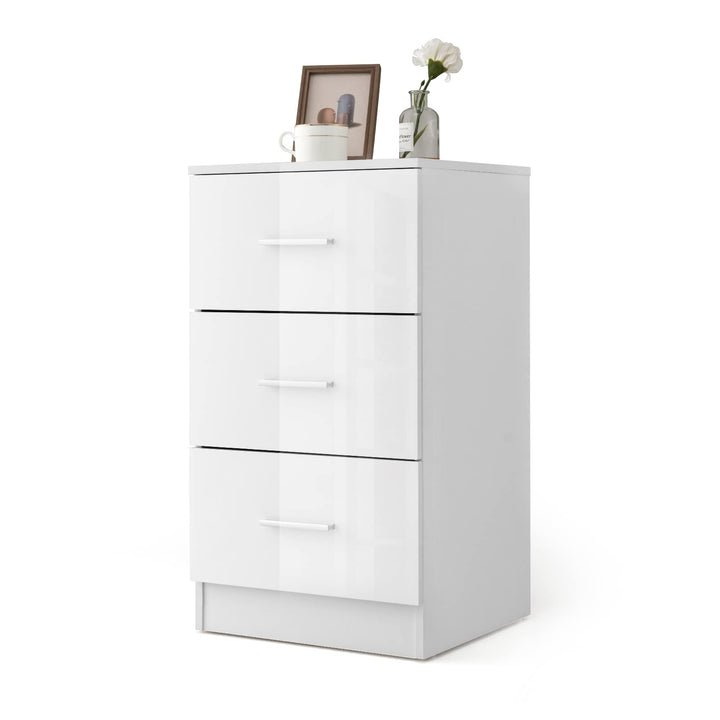 COSTWAY Nachttisch mit 3 Schubladen, Hochglanz Nachtschrank, Nachtkommode für Boxspringbett, 37 x 34