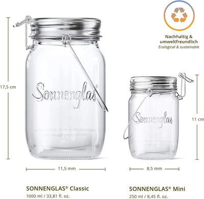 SONNENGLAS Classic 1000ml | Die Original Solarlampe/Solar-Laterne im Einmachglas aus Südafrika | Bek