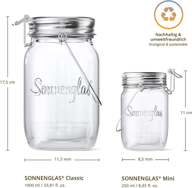 SONNENGLAS Classic 1000ml | Die Original Solarlampe/Solar-Laterne im Einmachglas aus Südafrika | Bek