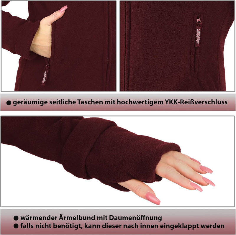 ALPIDEX Damen Fleecejacke Hoher Stehkragen Daumenlöcher Tailierte Winter Fleece Jacke Antipilling Wa