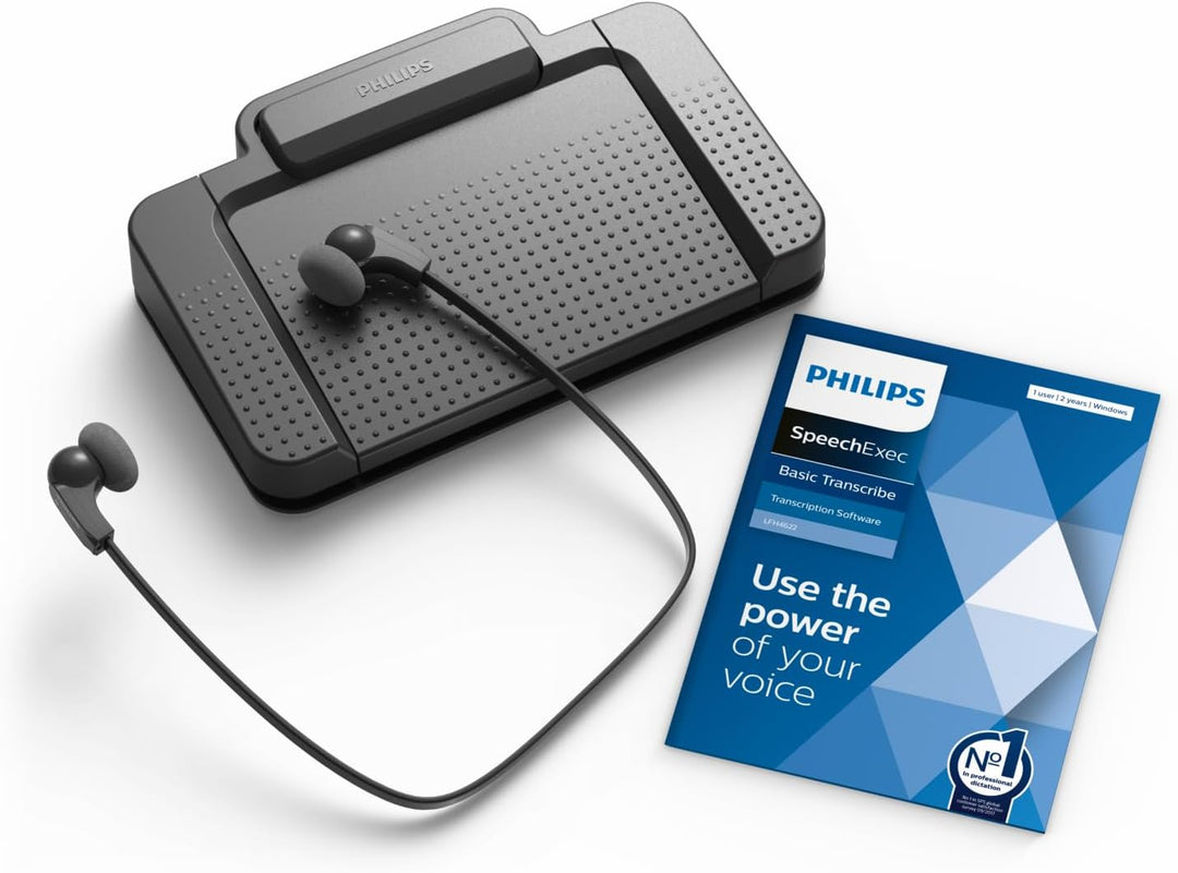Philips LFH7177/06 Wiedergabe-Set, ergonomischer USB-Fussschalter ACC2330, Stereo-Unterkinn-Kopfhöre