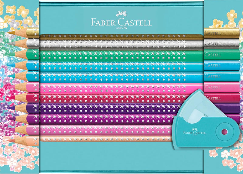 FABER-CASTELL 201641 - Geschenkset Sparkle, 20 Buntstifte und eine Sleeve Spitzdose Mini Bunt 1 stüc