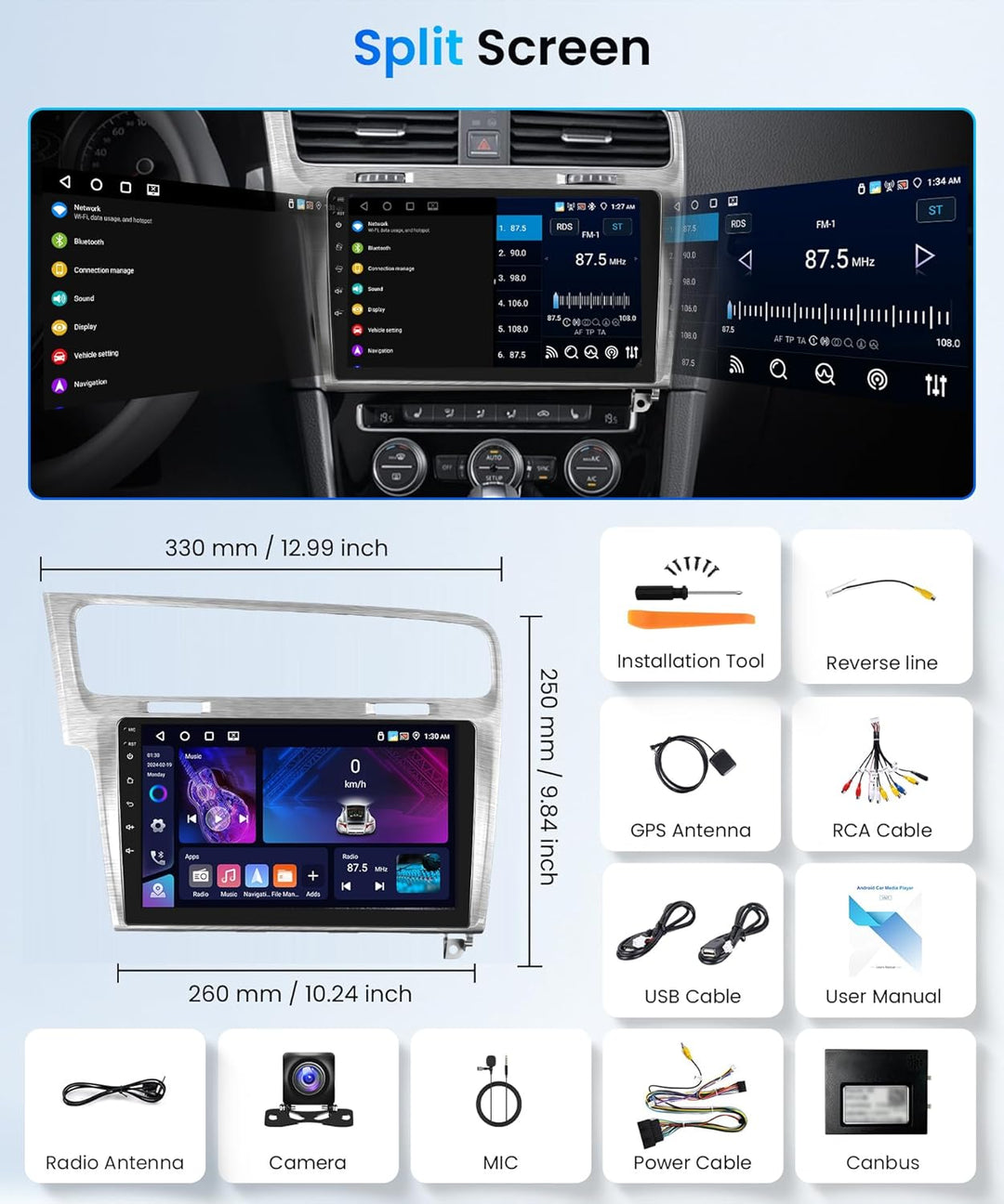 Rimoody 4+64G Wireless Carplay Android Autoradio für VW Golf 7 Golf VII 2013-2017 10 Zoll HD Autorad