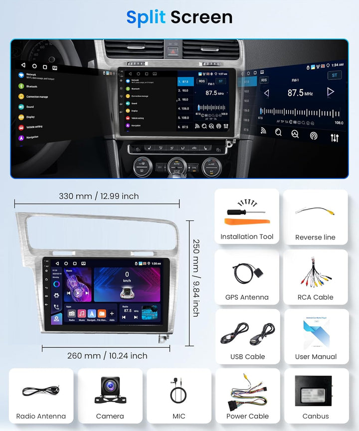 Rimoody 4+64G Wireless Carplay Android Autoradio für VW Golf 7 Golf VII 2013-2017 10 Zoll HD Autorad