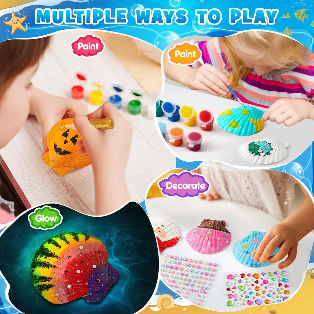 UPDOKIT Muscheln Bemalen Kinder Set, kindergeburtstag basteln, Weihnachten DIY Crafting Malerei Spie