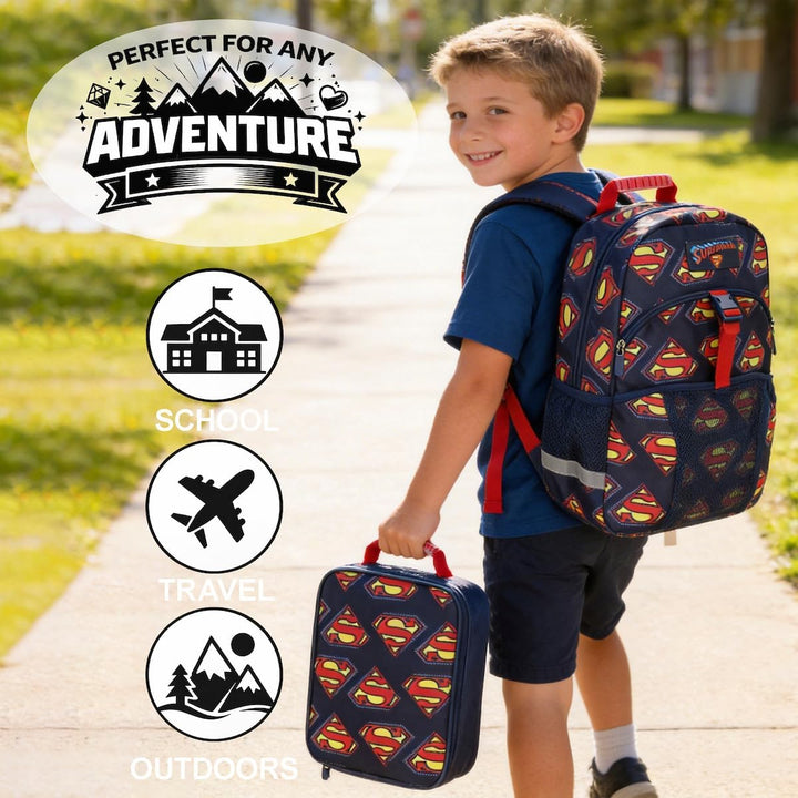 Bioworld 40,6 cm Rucksack und Lunchbox-Set für Schule und Reisen, Superman-Logo, AOP, Marineblau, Su