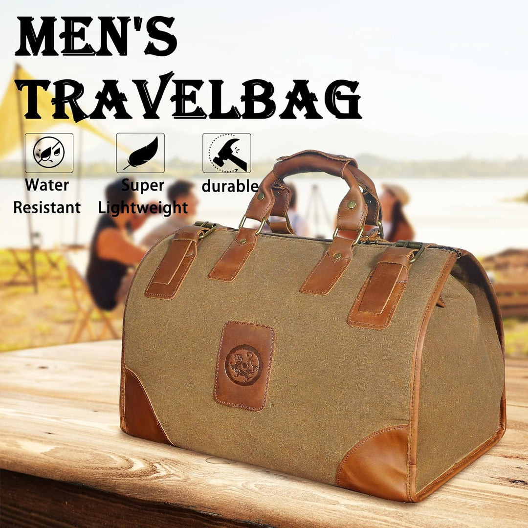 Wasserabweisend Canvas Crazy Horse Leder Reisetasche 35L Trim Unisex Handgepäck Weekender Tasche Spo