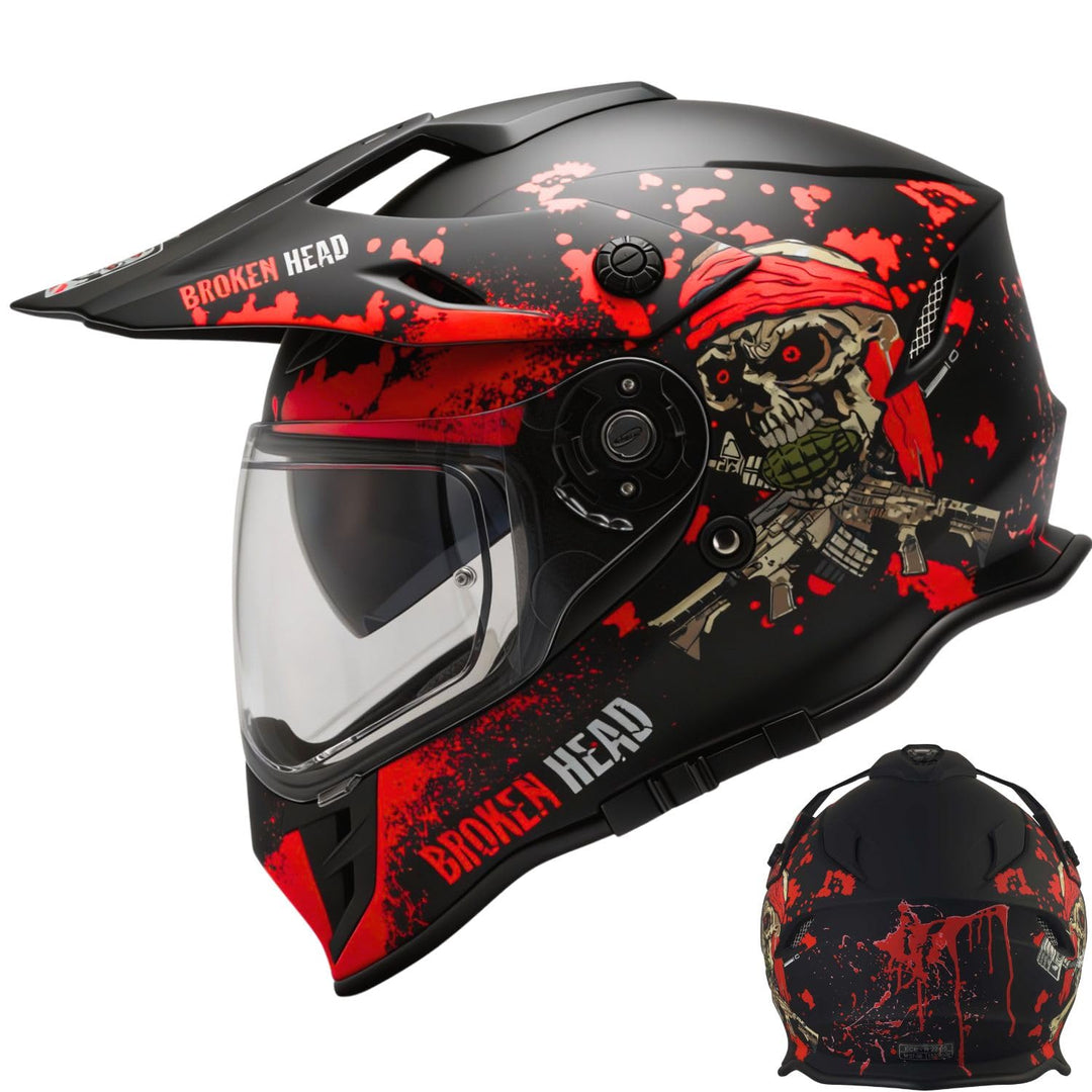 Broken Head Jack S. VX2 rot - Motocross-Helm mit Visier und Sonnenblende - Enduro Cross-Helm XS (53-