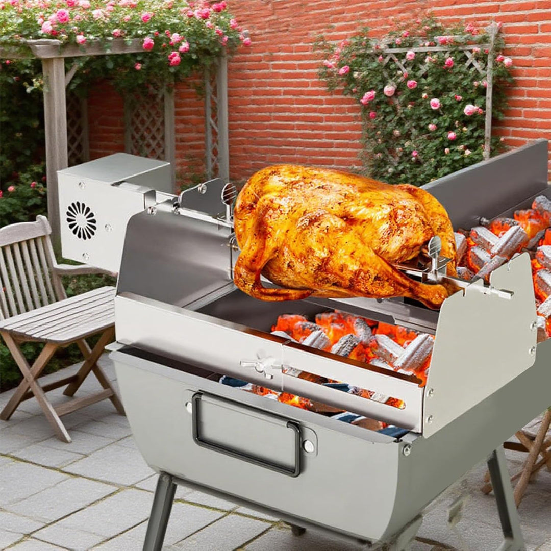 Nimomo Elektrische Grillspiesse, Rollender BBQ automatisch rotierender Rollgrillkorb-Ladeanschluss (