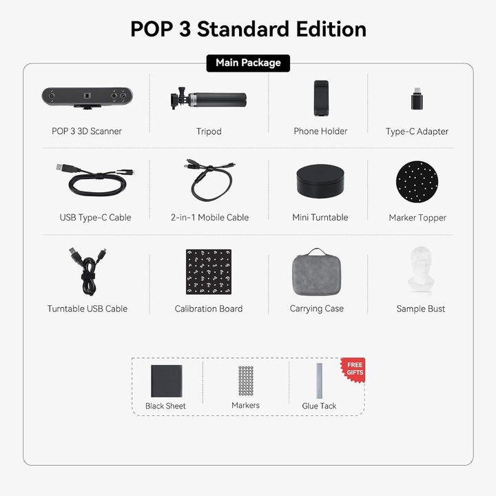 Revopoint POP 3 3D-Scanner für 3D-Drucker mit Farbdaten, 0,05 mm Präzision und 18 FPS Schnellscan,Tr