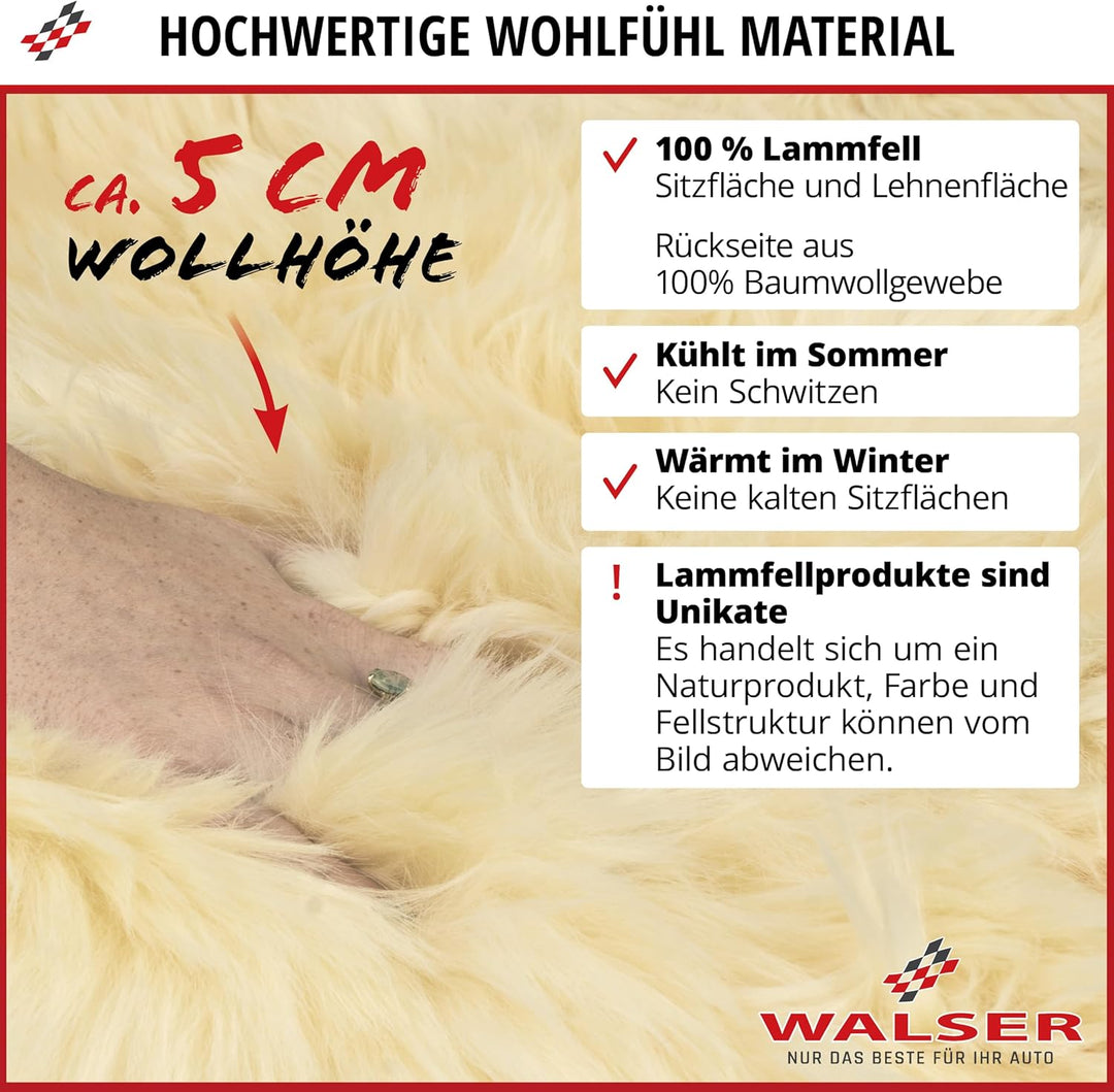 Walser Premium Lammfell Sitzauflage Marla, 100% Lammfell Autositz Sitzauflage mit 5cm Wollhöhe, Sitz