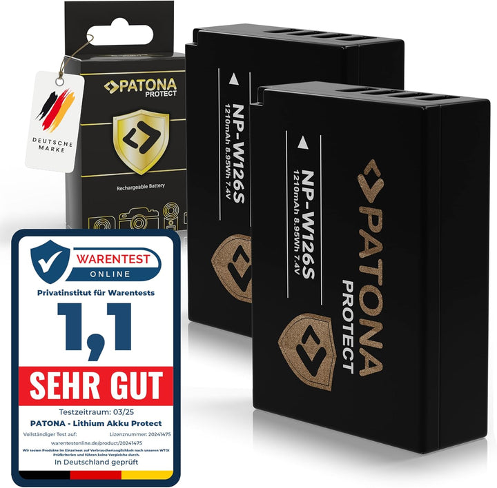 PATONA 2X Protect V1 Akku NP-W126S, NTC Kompatibel mit Fujifilm FinePix HS30EXR, HS33EXR, HS50EXR, X