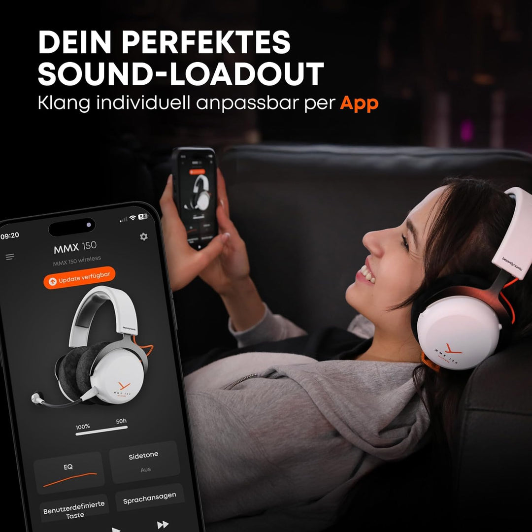 beyerdynamic MMX 150 Wireless - Kabelloses Gaming-Headset mit Klangpersonalisierung App, Velours-Ohr