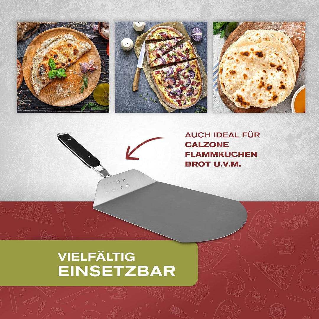 Pizzaschieber Edelstahl für den Grill & Ofen, Pizzaschaufel mit praktischen Einklapp-Griff zum einfa