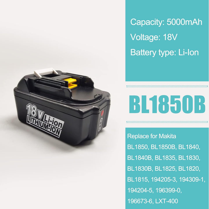 FengWings® BL1850B 18V 5000mAh Akku mit DC18RC Ladegerät Ersetzen für Makita BL1830 BL1840, Kompatib