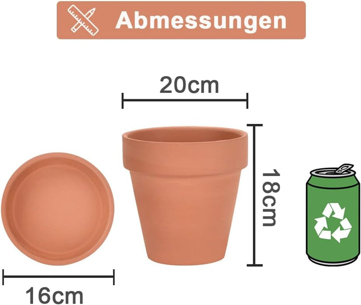 vensovo 20 cm Tontopf für Pflanzen mit Untersetzer, 2 Stück, grosser Terrakotta-Blumentopf mit Ablau