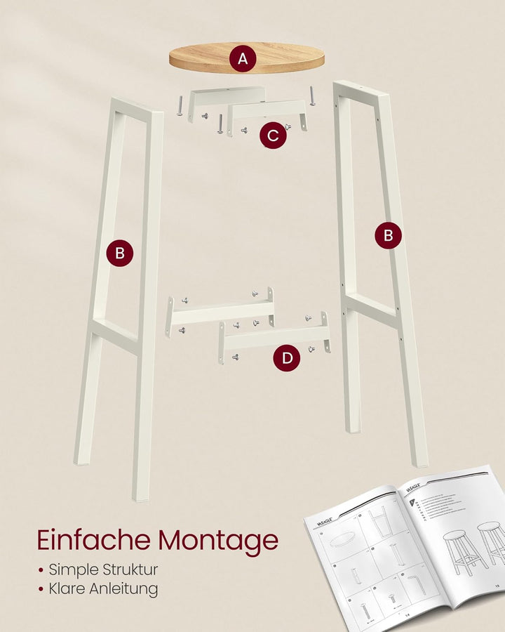 VASAGLE Barhocker, 2er Set, Barstühle, Küchenstühle mit Metallgestell, einfache Montage, 74 cm hoch,