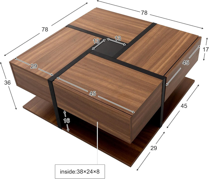 Merax Couchtisch Wohnzimmertisch mit 4 Schubladen, Modern Beistelltisch Kaffeetisch mit Zwei Ablagee