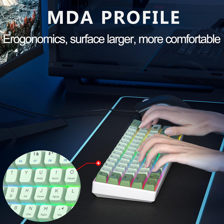 Fogruaden Matcha 60% mechanische Gaming-Tastatur, USB-C, 61 Tasten, RGB-Hintergrundbeleuchtung, rote
