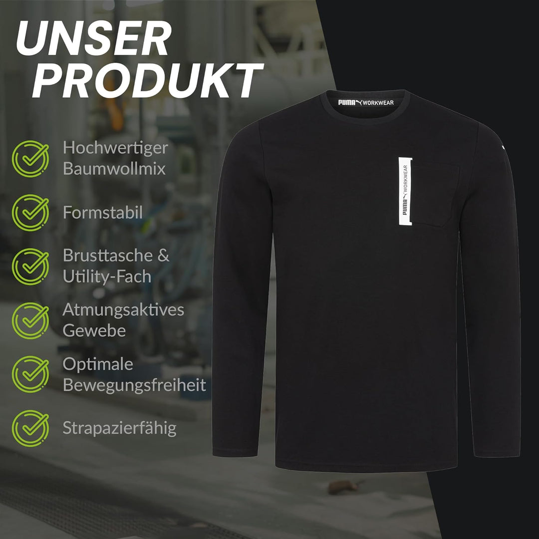 PUMA Workwear Advanced Kollektion - Longsleeve Herren Pullover - Brusttasche und Utility Fach an der