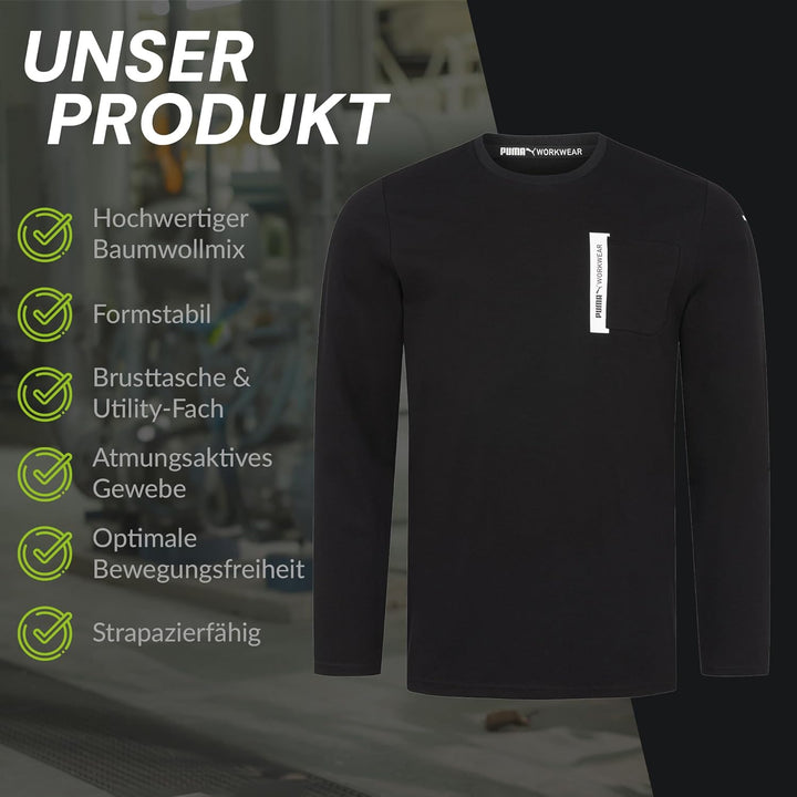 PUMA Workwear Advanced Kollektion - Longsleeve Herren Pullover - Brusttasche und Utility Fach an der