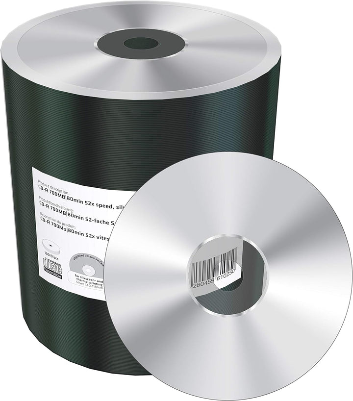 CD-R 700MB|80min 52-fache Schreibgeschwindigkeit, silber, unbedruckt/blank, 100er Pack in Folie (Shr