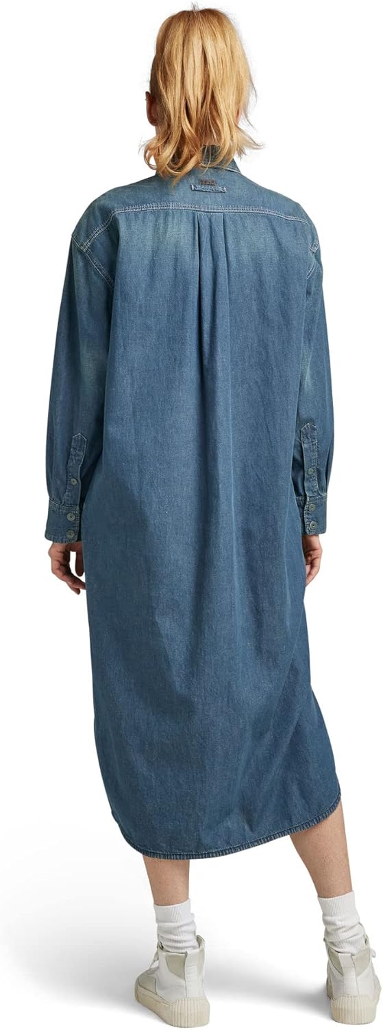 G-STAR RAW Damen Long Western Shirt Kleid Evergreen Dresses XL Blau (Antique Faded Scuba Blue D22983