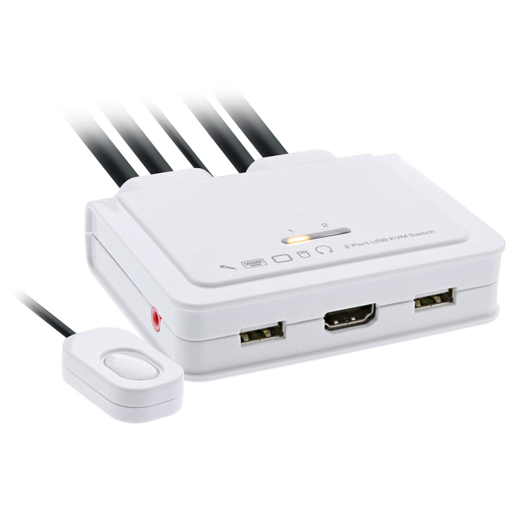 InLine 62613I KVM Switch, 2-fach, HDMI, 4K, USB, mit Audio, integr. Kabel
