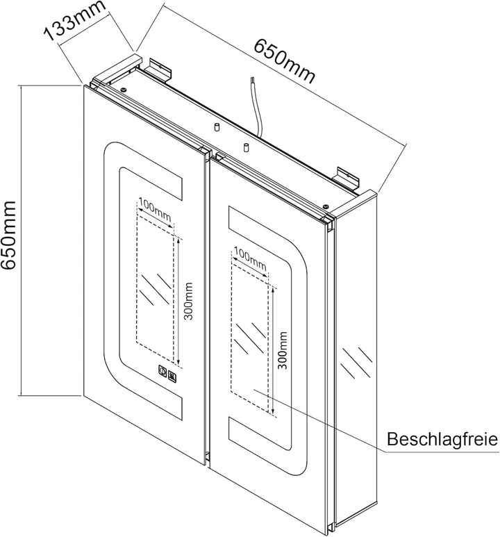 SONNI Spiegelschrank Bad mit Beleuchtung 65 cm breit doppeltürig Aluminium beschlagfrei Badezimmer s