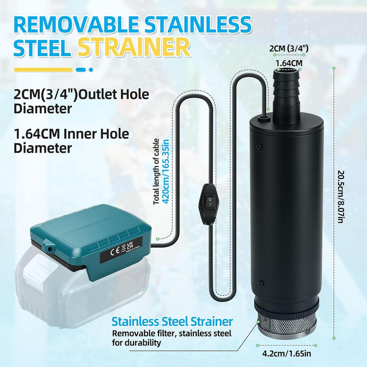 Kabellose Tauchpumpe, kompatibel mit Makita 18V Akku, Mini-Wasser-Öl-Pumpenadapter, Dieselöl-Wasser-