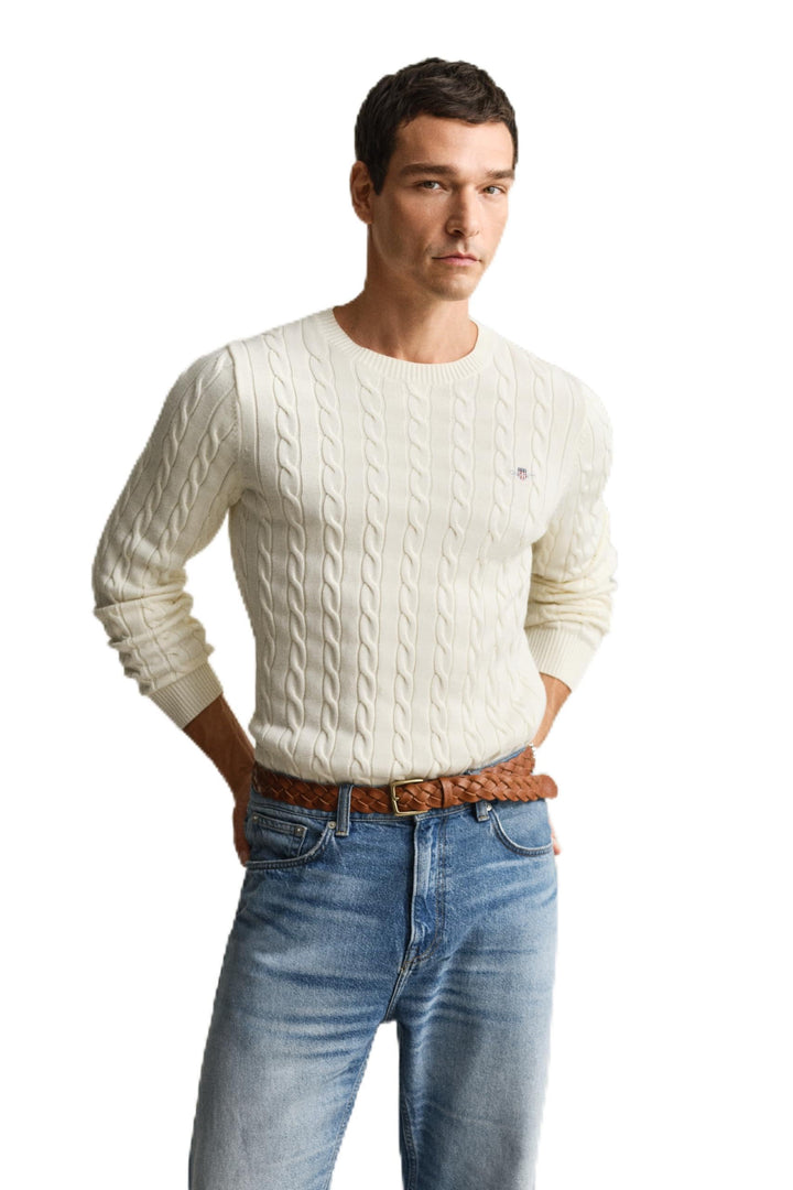 GANT Herren Cotton Cable C-Neck Pullover S Oat Melange, S Oat Melange