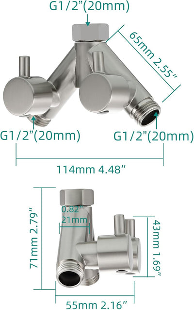 Tecmolog 2 Wege Y-Verteilerstück 1/2 Zoll Messing Adapter Umstellventil Dusche mit Absperrhähnen, Ge