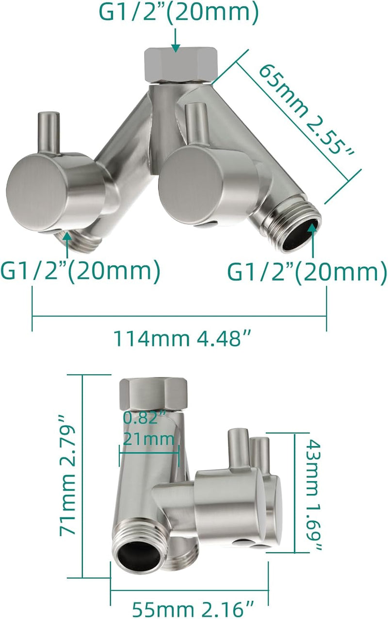 Tecmolog 2 Wege Y-Verteilerstück 1/2 Zoll Messing Adapter Umstellventil Dusche mit Absperrhähnen, Ge